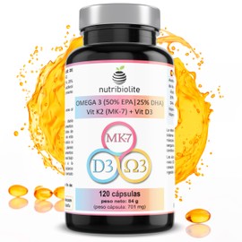 Omega 3 D3 K2 - Extra Concentrated Fish Oil with 80% Highly Bioavailable Omega 3 (TG) OMEGATEX®, 500 mg EPA and 250 mg DHA + Vitamin D3 and K2 MK7 from K2VITAL® - 120 Soft Gelatin Capsules