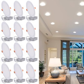 JARLSTAR 8 Inch LED Recessed Light with Junction Box, 12Pack Ultra Thin LED Recessed Lighting.6000K Daylight, No Dimmable, 18W 8" Recessed Ceiling Canless Wafer Downlight.Slim Can-Killer Lights,CRI80+