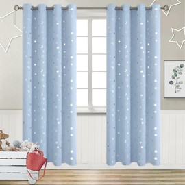BGment Kids Curtains for Bedroom 84 Inch Length, Nursery Star and Moon Blackout Curtains for Boys, Decoration Thermal Insulated Room Darkening Window Curtains for Girls Babys, Spa Blue, 52 Wide
