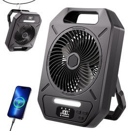 ALLENERGY Camping Fans, Rechargeable Portable Fan with 100 Adjustable Speeds, Ultra-Slim Strong Airflow Desk Fan with Foldable Stand for Camping Tent, RV Travel, Fishing, Bedroom, Outdoor - Black