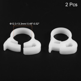 QUARKZMAN Pack of 2 Double Snap Grip Hose Clamps, Plastic 12.3-13.3 mm / 0.48-0.52 Inch Inner Diameter, Adjustable Multiple Ratchet Pipe Clamp for Home, White