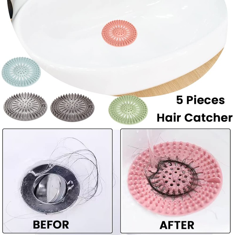 5 Pack Hair Catcher Durable Silicone Hair Stopper Shower Drain