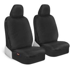 Carbella Sheepskin Car Seat Covers, 2-Pack Faux Fur, Front Seats Only, Cute Automotive Seat Covers For Cars (Black)