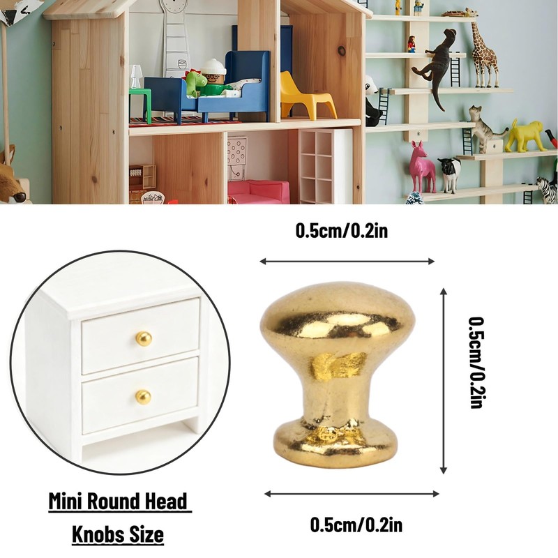 8Pcs 1:12 Scale Miniature Round Head Knobs, Metal Dollhouse Door