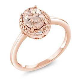 Gem Stone King 18K Rose Gold Plated Silver Peach Morganite and White Diamond Engagement Ring For Women (1.01 Cttw, Gemstone October Birthstone, Oval 8X6MM, Available In Size 5, 6, 7, 8, 9)