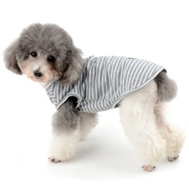 Zunea Dog Shirt for Small Dogs Cats Striped T Shirt Summer Cool Vest Puppy Basic Tank Top Soft Cotton Chihuahua Clothes for Doggy Girl Boy Grey M