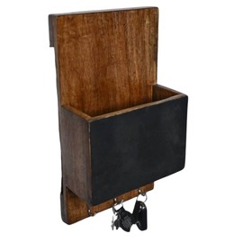 ixxora Handcrafted Wall-Mounted Mango Wood Organizer with Chalkboard & Steel Hooks – Natural Brown Key Holder Rack for Entryway, Home, Office, Mail & Key Storage