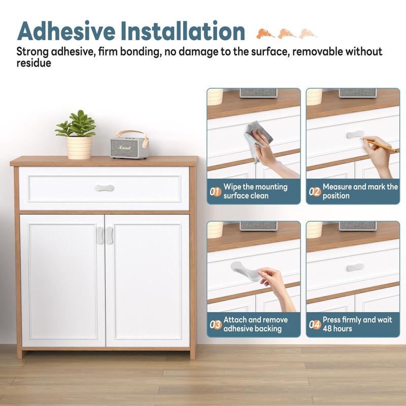 YogePote 4 Pack White Adhesive Cabinet Knobs, 3 Inch No-Drill
