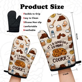 Funny Cookie Lovers Cooking and Baking BBQ Kitchen Gadgets with Heat Resistant Silicone Non-Slip, It's A Good Day to Make Cookies Oven Mitts Set of 2, Gifts for Bake Lover Bakers Hostess Mom Wife