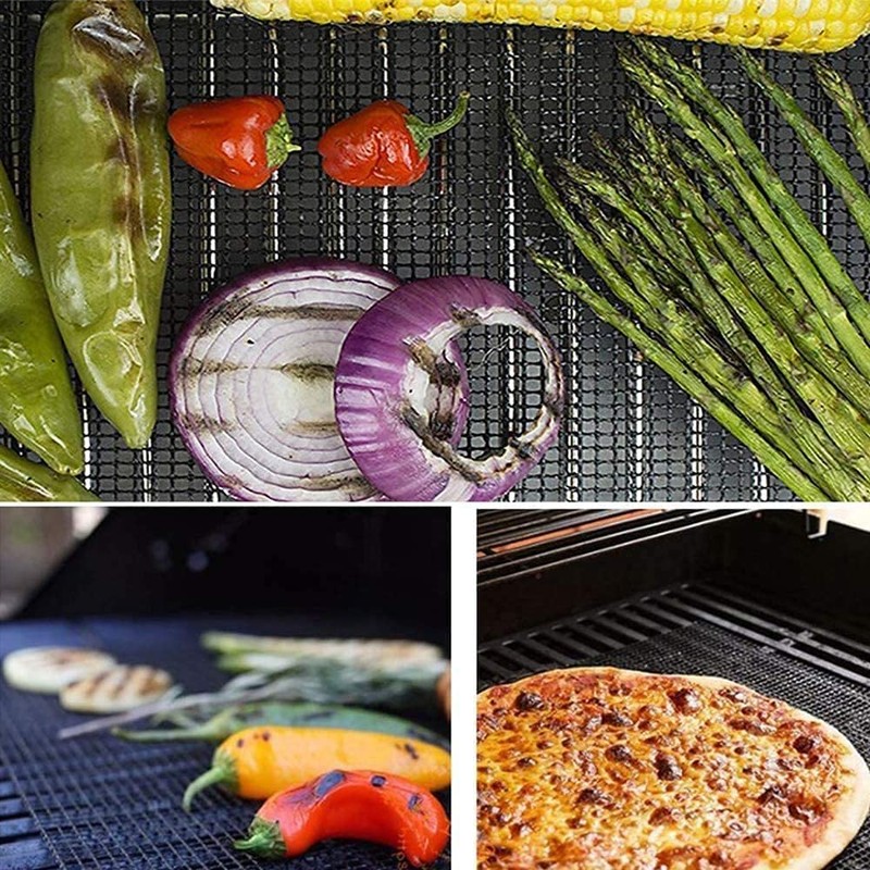WholeFire BBQ Grill Mesh Mat Set, 3PCS Non-Stick Reusable Grill