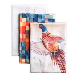 Maison d' Hermine Faisan D' Automne 100% Cotton Set of 3 Multi-Purpose Kitchen Towels, Bar Towels, Thanksgiving / Christmas (50 cm x 70 cm)