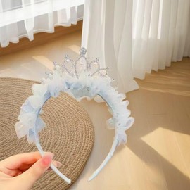 YNOBUN Kids Princess Retro Crown Hair Accessories Girls Birthday Photography Headband Baby Hair Clip Lace Pattern Headband -bl