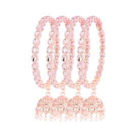 Efulgenz Indian Bangles for Women Crystal Kundan Bollywood Wedding Party Bracelet Bangles Faux Pearl Jhumka Tassel Bracelet Bangle Set Fashion Jewelry for Women (4 Pcs) Size 2.2
