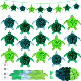 Hollowfly 24 Pcs Turtle Party Birthday Decorations Cardboard Craft Kit Fluffy Yarn Turtle Craft with Paper Cutouts Yarn Pom Poms Stickers DIY Project Art Activities Summer Ocean Sea Hanging Decor