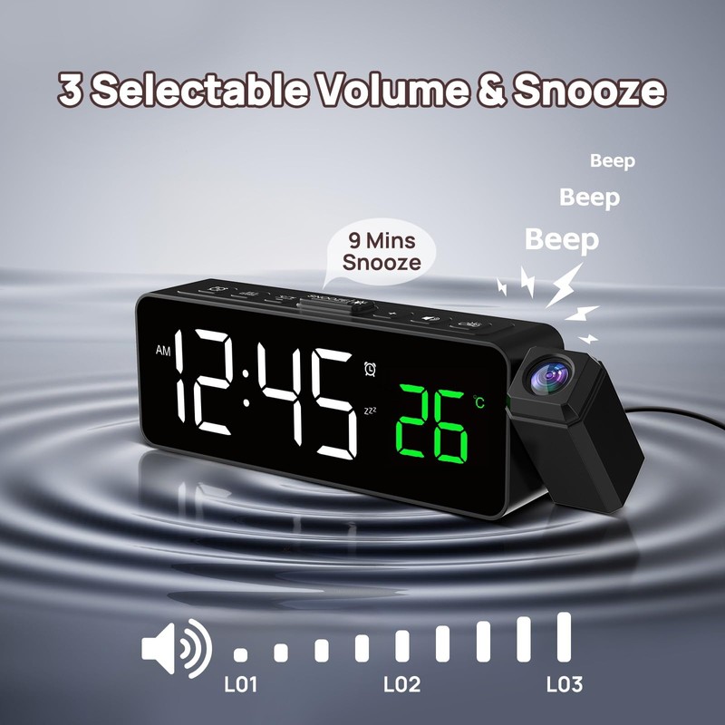 Netzu Projection Alarm Clock for Bedroom Ceiling, Small Compact Plug-in