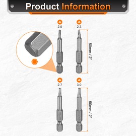 sourcing map 4pcs Triangle Magnetic Screwdriver Insert Bits 2.0 2.3 2.7 3.0 1/4" Hex Shank 2" Length Special Shaped Power Drill Bits with Bit Holder