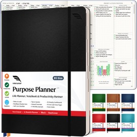 Roterunner Hardcover Purpose Planner Notebook B5 7.5 x 9.8 Undated Daily Planner 2024-2025 Daily Weekly and Monthly Productivity Planner Life Planner ADHD Planner for Adults Self Care Journal