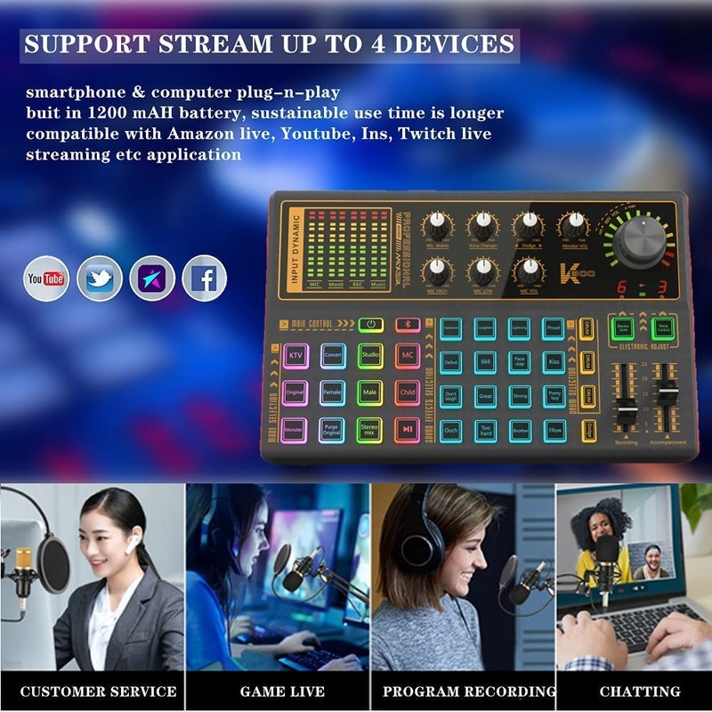 Sound Mixer Board, Voice Changer Sound Card with Multiple Sound