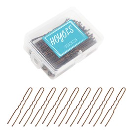 Hoyols U Shaped Hair Pins, Metal Curved Curly Waved Bun Clips Bobby Pins for Women Hair Accessories Decorative Girls Grips Hairstyle with Case, 100 Count 2.4 in (Brown)