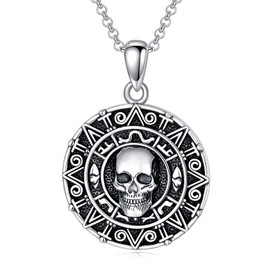 LEECCI Aztec Necklace 925 Sterling Silver Skull Pendant Pirates Jewelry for Women Men Valentine'S Day Christmas Birthday Gift