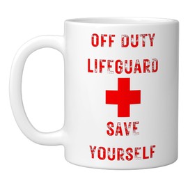 Off Duty Lifeguard Save Yourself Gag Summers Mens Womens Ceramic Mug, White