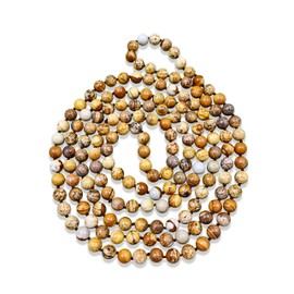 MGR MY GEMS ROCK! Endless Infinity Style 8MM Polished or Matte Finish Semi-precious Genuine Picture Jasper Beaded Long or Multi-Strand Necklace, 60" Long. (polished picture jasper)