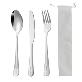 Travel Utensils with Case, 4-Piece Reusable Stainless Steel Cutlery Set with Knife, Fork, and Spoon | Portable Silverware for Camping, Hiking, Office, School, Picnic | Dishwasher Safe, Lightweight
