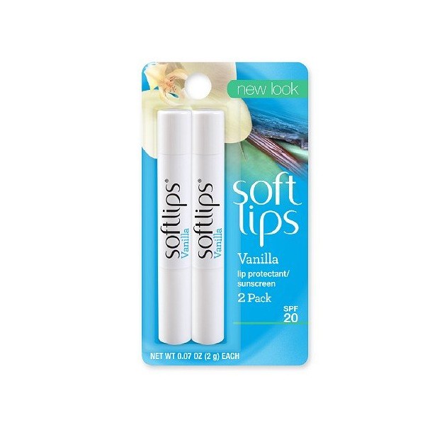 Softlips Lip Protectant/Sunscreen SPF 20, Value Pack, Vanilla 0.07 oz (Pack of 2)