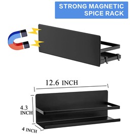 Magnetic Spice Rack for Refrigerator,Magnetic Shelf Fridge Organizer for Kitchen, Spice Rack Space Saver Container for Kitchen/Apartment, Drill Free, Black 6 Pack