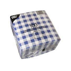 100 Servietten, 1-lagig "Economy" 1/4-Falz 30 cm x 30 cm Karo blau/weiss
