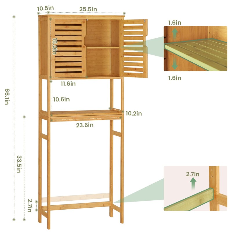VIAGDO Over The Toilet Storage Cabinet, Tall Bathroom Cabinet Organizer