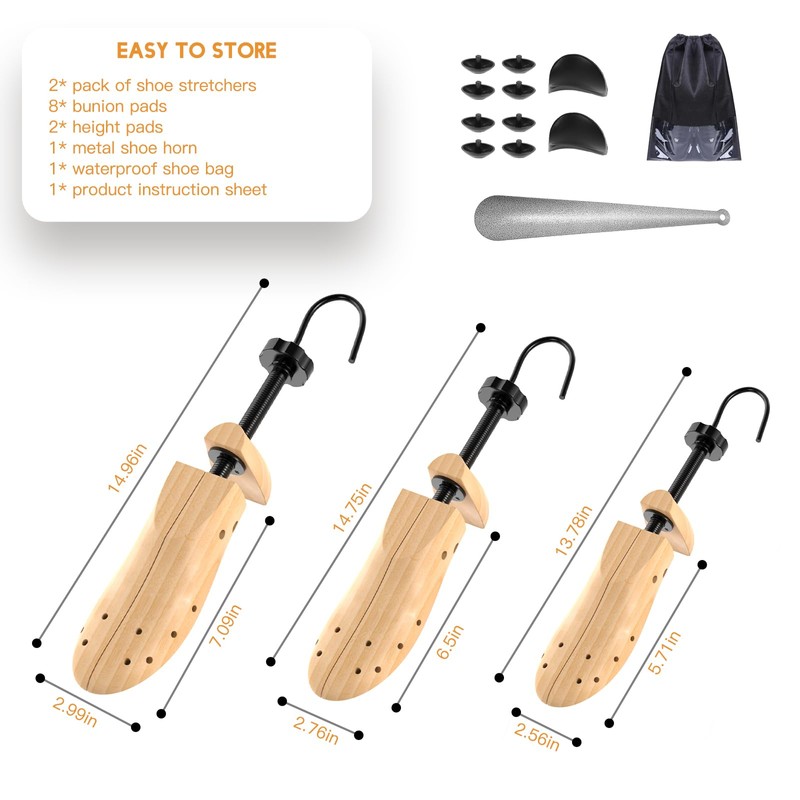 UHIAGREE Wooden Shoe Stretcher, 4-Way Shoe Expander Widener Shoe Tree