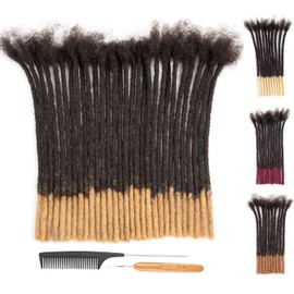 DAIXI 0.6cm Thickness 8 Inch 30 Strands #T1B/27 Ombre Blonde Color Tips 100% Real Human Hair Dreadlock Extensions for Man/Women Full Head Handmade Permanent loc Extensions Bundles Can Be Dyed Bleached Curled and Twisted with Free Needles and Comb