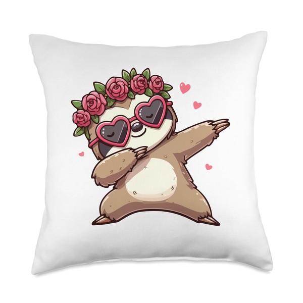 Sloth Heart Shape Sunglasses Dabbing Dance Lover Throw Pillow