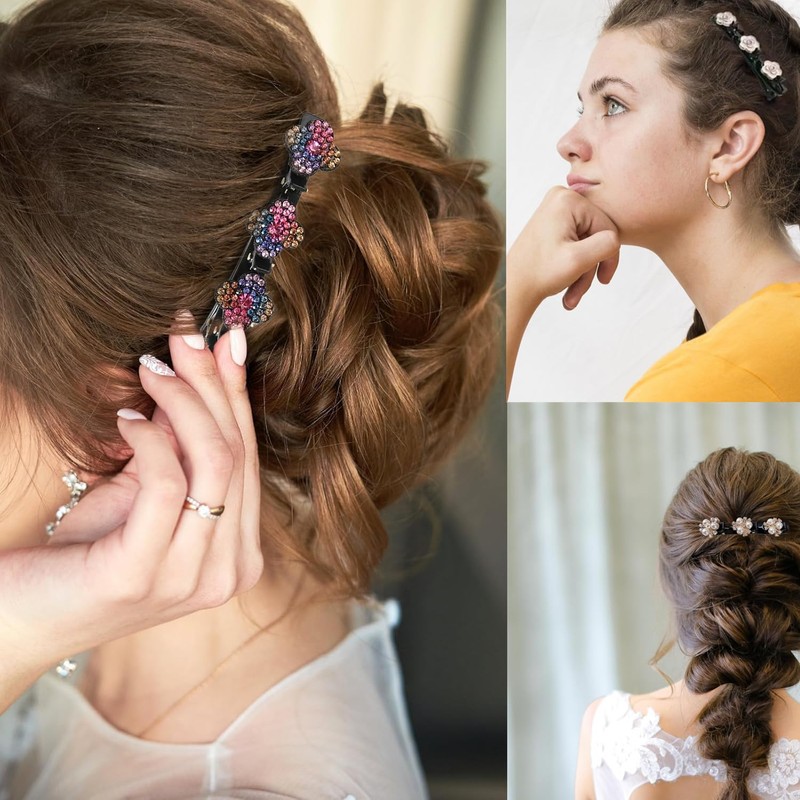 Crystal Hair Clips Women, Pack of 8 Double Layer Hair