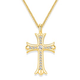 SugarTang Moissanite Cross Necklace for Men and Women, Diamond Cross Necklace, Gold Plated/S925 Sterling Silver Cross Pendant Necklace for Women, Father's Day (Gold)