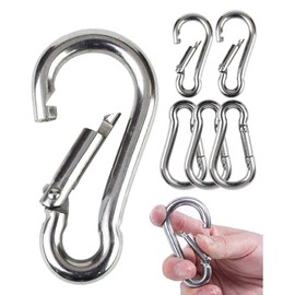 Pubiao 6 Pcs-Carabiner Heavy Duty 304 Stainless Steel M8 Carabiner Snap Hook Gauge Steel Carabine Swivel Spring Clip for Outdoor Hiking Camping Fishing(Not for Climbing)