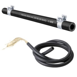 (5 mm) 1 x Metre Petrol Hose, Oil Hose, Diesel Hose, Fuel Line for Petrol, Fuel, Diesel Oil (SAE J30 R6) (Ink 2x W1 Mini Clamp) (Inside 5.0 mm/Outer 12.0 mm (Clamp Large 10 x 12 mm))