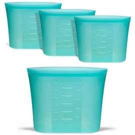 Annaklin Large Reusable Storage Bag, 4 Pack 100% Silicone Food Storage Bags Stand Up Silicone Zip Lock Bags for Food Container, Freezer Microwave Oven Dishwasher Safe, Aqua, 50.7oz/ 1500ml