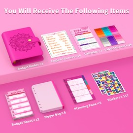 A6 Budget Planner Budget Binder, with 2024 Planner, Household Book A6 Budget Planner Money Envelopes, Financial Planner Buget Saving Folder (Red-with Calendar)