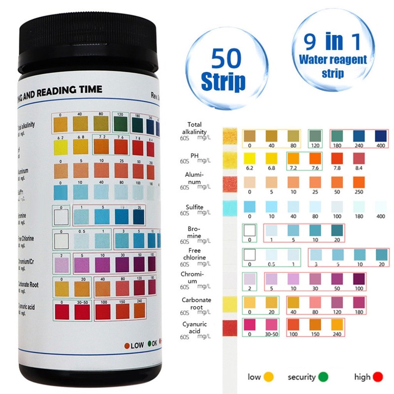 9 in 1 Portable Pool Water Test Strips 50 Domestic