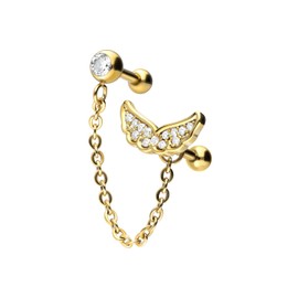 Piercingline® Surgical Steel Balls with Brass Design and Clear Crystal Necklace Wings goldfarben