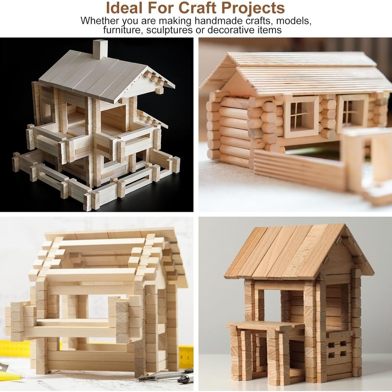110 Pieces Square Wooden Sticks, Hardwood Sticks, Square Wooden Sticks