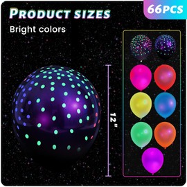 3 otters 66PCS Glow Balloons Assorted Colors, 12" UV Neon Balloons with Small Dots Neon Glow in the Dark Balloons Fluorescent Balloons for Birthday Wedding Glow Party Supplies