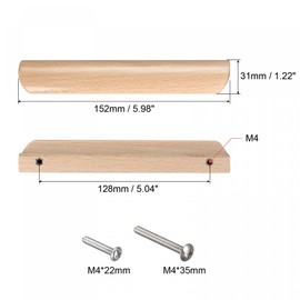 sourcing map Wood Pull Handles, 6" 6Pcs Wooden Drawer Unfinished Knobs Pulls for Kitchen Furniture Drawer Wardrobe Cupboard with Screws