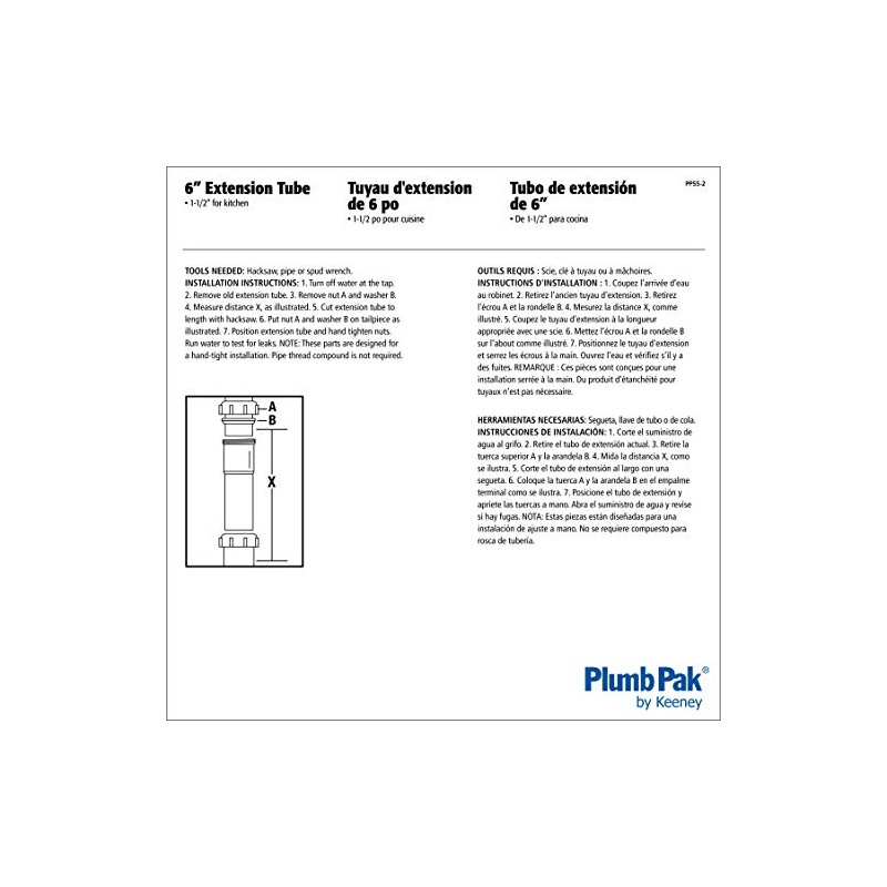 Plumb Pak PP55-2W Extension Tube, 1-1/2 in Dia X 6