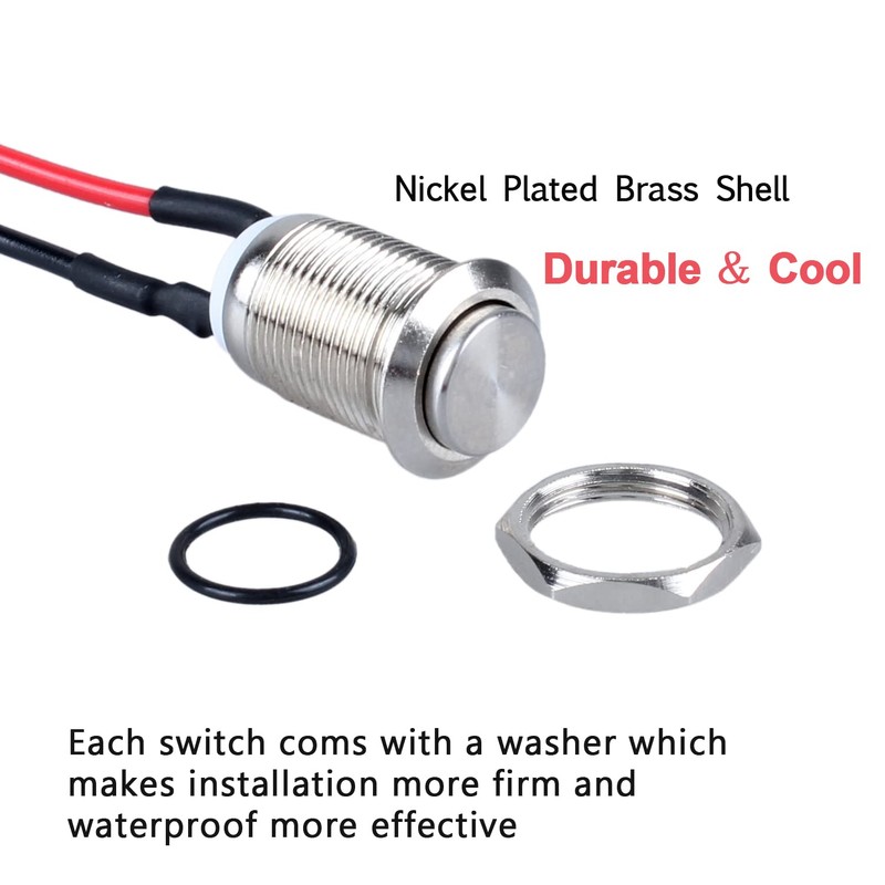 DMWD 2-Pack 12mm Momentary Metal Waterproof Push Button Switch Raised