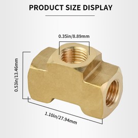 MuRealy 3-Way Female Brake Line Tee Union Fitting - Upgraded High Pressure 3/16 Brake Line Fitting, Brass Inverted Flare Tee Fitting for Fuel/AIR/Lquid/Gas (3/8-24 Thread)
