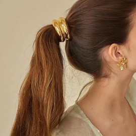 UEIOAVL Haargummis, 5 Stück Metall-Stirnbänder Pferdeschwanz-Stirnbänder elastische Stirnbänder dicke Haar-Stirnbänder Haar-Accessoires für Frauen (Gold)