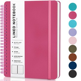 Lined Spiral Journal Notebook, A5 Hardcover Leather Notebook for Work, 5.7''×8.2'', 100GSM Thick Paper Spiral Bound Journaling Notebooks for Women & Men Office School Note Taking Business, Rose Red